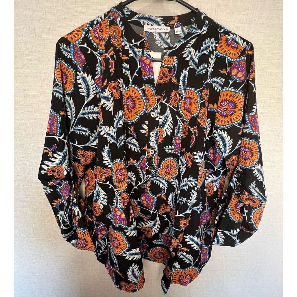 NWT Notations Floral Pattern Loose Fit LongSleeve Professional Blouse